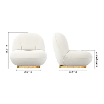 30" White and Gold Boucle Slipper Chair