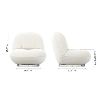 30" White and Silver Boucle Slipper Chair