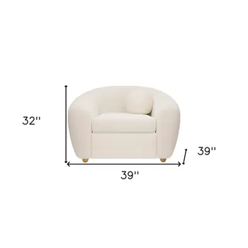 39" White and Natural Boucle Arm Chair