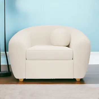 39" White and Natural Boucle Arm Chair
