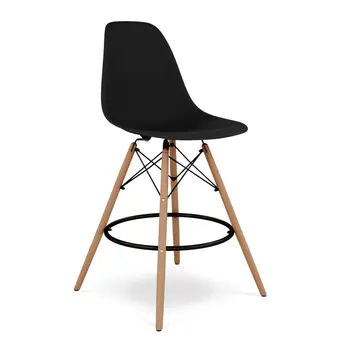 28" Black And Brown Heavy Duty Plastic And Solid Wood Counter Height Bar Chair