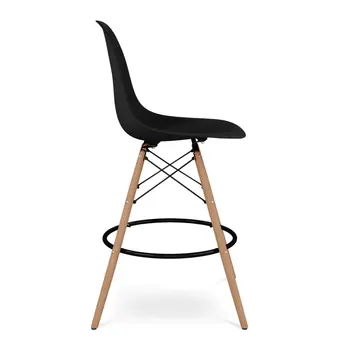28" Black And Brown Heavy Duty Plastic And Solid Wood Counter Height Bar Chair