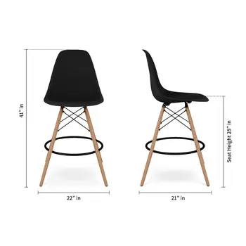28" Black And Brown Heavy Duty Plastic And Solid Wood Counter Height Bar Chair