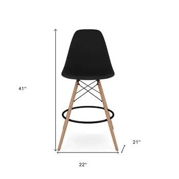 28" Black And Brown Heavy Duty Plastic And Solid Wood Counter Height Bar Chair