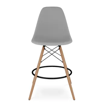28" Gray And Brown Heavy Duty Plastic And Solid Wood Counter Height Bar Chair