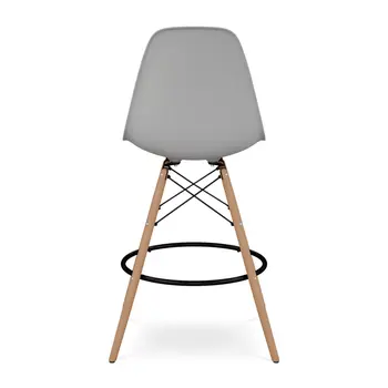 28" Gray And Brown Heavy Duty Plastic And Solid Wood Counter Height Bar Chair