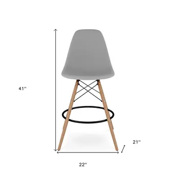 28" Gray And Brown Heavy Duty Plastic And Solid Wood Counter Height Bar Chair