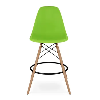 28" Green And Brown Heavy Duty Plastic And Solid Wood Counter Height Bar Chair