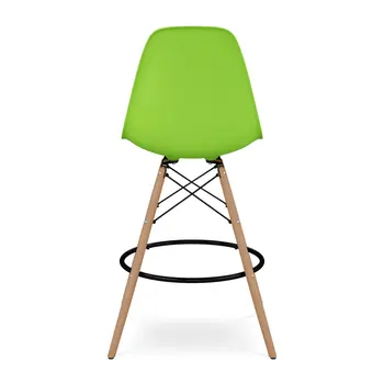 28" Green And Brown Heavy Duty Plastic And Solid Wood Counter Height Bar Chair