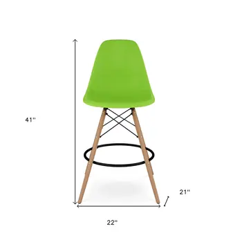 28" Green And Brown Heavy Duty Plastic And Solid Wood Counter Height Bar Chair