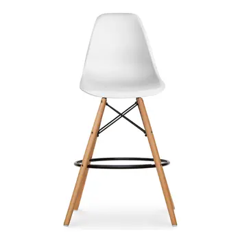 28" White And Brown Heavy Duty Plastic And Solid Wood Counter Height Bar Chair