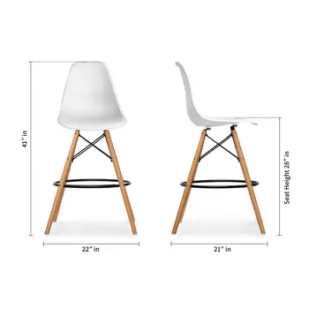 28" White And Brown Heavy Duty Plastic And Solid Wood Counter Height Bar Chair