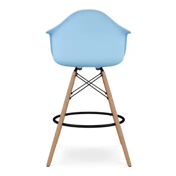 28" Light Blue And Brown Heavy Duty Plastic And Solid Wood Low Back Counter Height Bar Chair