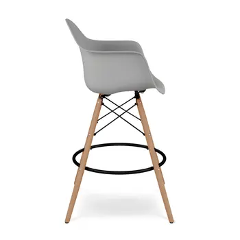28" Gray And Brown Heavy Duty Plastic And Solid Wood Low Back Counter Height Bar Chair
