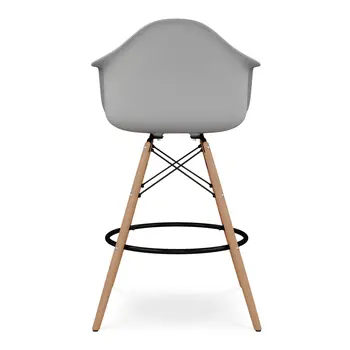 28" Gray And Brown Heavy Duty Plastic And Solid Wood Low Back Counter Height Bar Chair