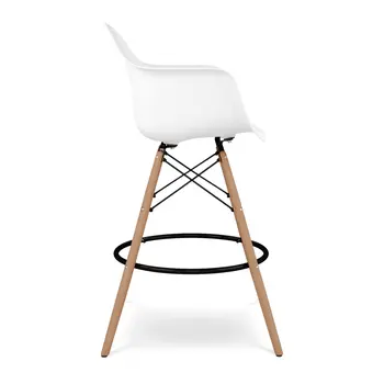 28" White And Brown Heavy Duty Plastic And Solid Wood Low Back Counter Height Bar Chair