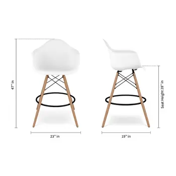 28" White And Brown Heavy Duty Plastic And Solid Wood Low Back Counter Height Bar Chair