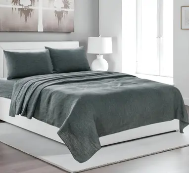 Four Piece Slate Gray Linen Sheet Set