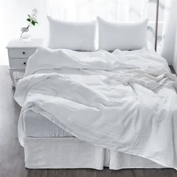 Four Piece White Linen Full Double Sheet Set