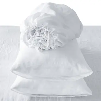 Four Piece White Linen Queen Sheet Set