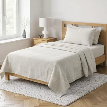 Light Gray Linen Twin Flat Sheet