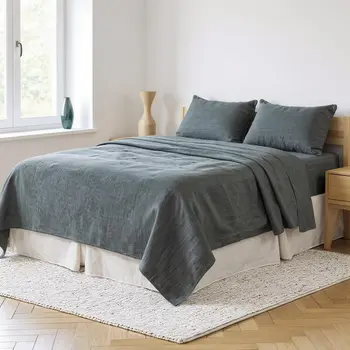 Slate Gray Linen Full Double Flat Sheet