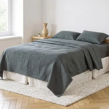 Slate Gray Linen King Flat Sheet