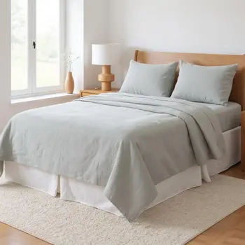 Blue Linen Twin Flat Sheet