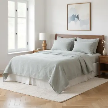 Blue Linen Full Double Flat Sheet