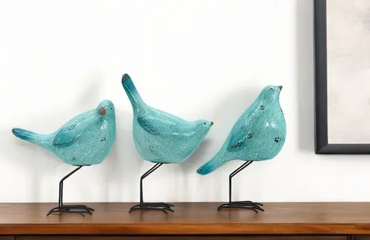 Set of Three Robin Egg Blue Fabric Bird Statue Tabletop Sculpture