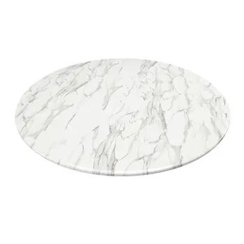 40" White And Gray Rounded Marble And Metal Pedestal Base Dining Table