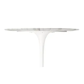 32" White Rounded Marble And Metal Pedestal Base Dining Table