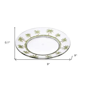 Clear and Green Four Piece Palm Tree Acrylic Service For Four Dinner Plate Set