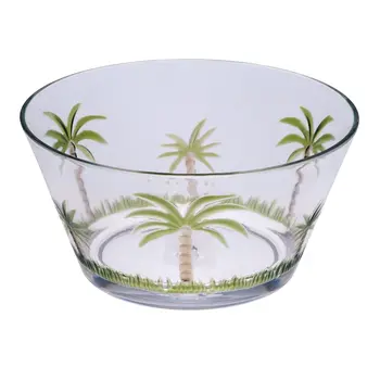 Clear and Green Four Piece Palm Tree Acrylic Service For Four Bowl Set
