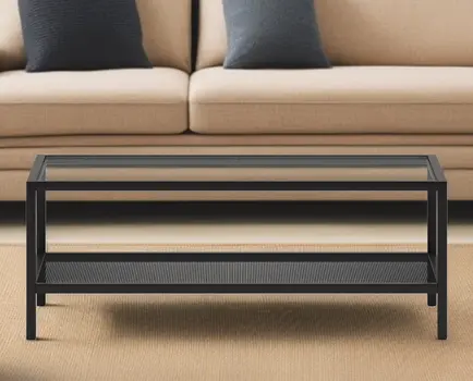 45" Clear And Black Glass And Steel Coffee Table With Shelf