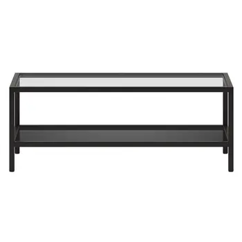 45" Clear And Black Glass And Steel Coffee Table With Shelf