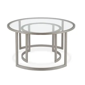 Set of Two 36" Nickel Glass And Steel Round Nested Coffee Tables