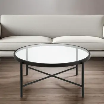 36" Black Glass And Steel Round Coffee Table