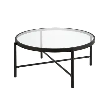 36" Black Glass And Steel Round Coffee Table
