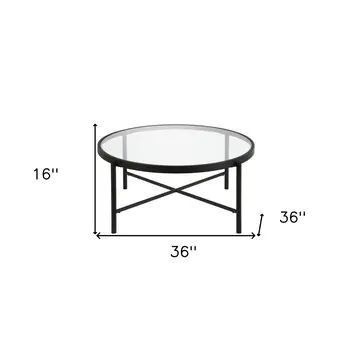 36" Black Glass And Steel Round Coffee Table