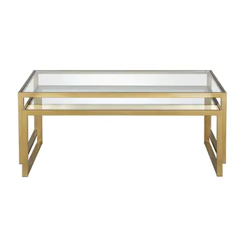 Set of Two Gold Glass And Steel Sled Nested Coffee Tables