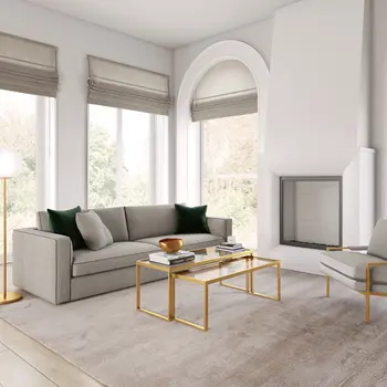 Set of Two Gold Glass And Steel Sled Nested Coffee Tables