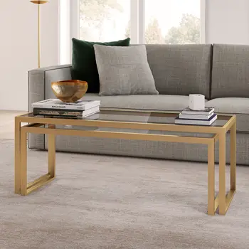 Set of Two Gold Glass And Steel Sled Nested Coffee Tables