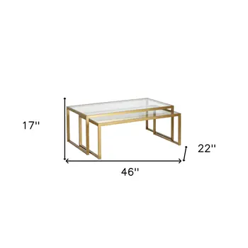 Set of Two Gold Glass And Steel Sled Nested Coffee Tables