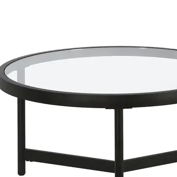 Set of Two 30" Black Glass And Steel Round Nested Coffee Tables