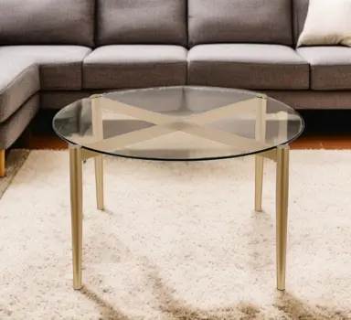 36" Clear And Gold Glass And Steel Round Coffee Table