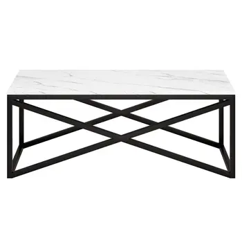 46" Black Faux Marble And Steel Coffee Table