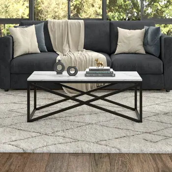 46" Black Faux Marble And Steel Coffee Table