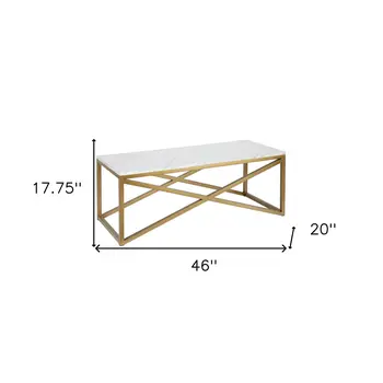 46" Gold Faux Marble And Steel Sled Coffee Table