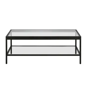 45" Clear And Black Glass And Steel Coffee Table With Shelf